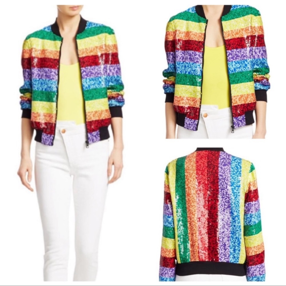 🌈 Alice + Olivia Sequin Rainbow Bomber Jacket 🌈